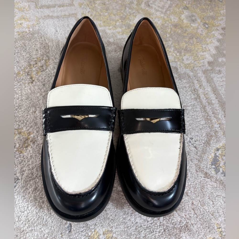 Madewell Black and White Porto Penny Loafers Size 9 - Picture 2 of 11